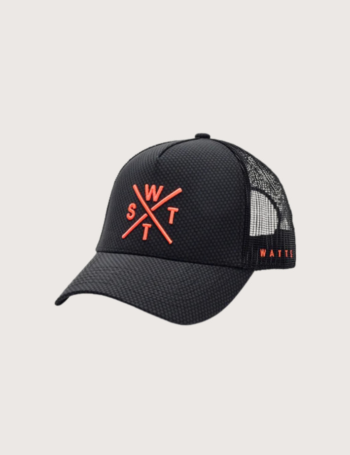 WATTS Casquette Trucker Tribe Noir Logo Orange Fluo