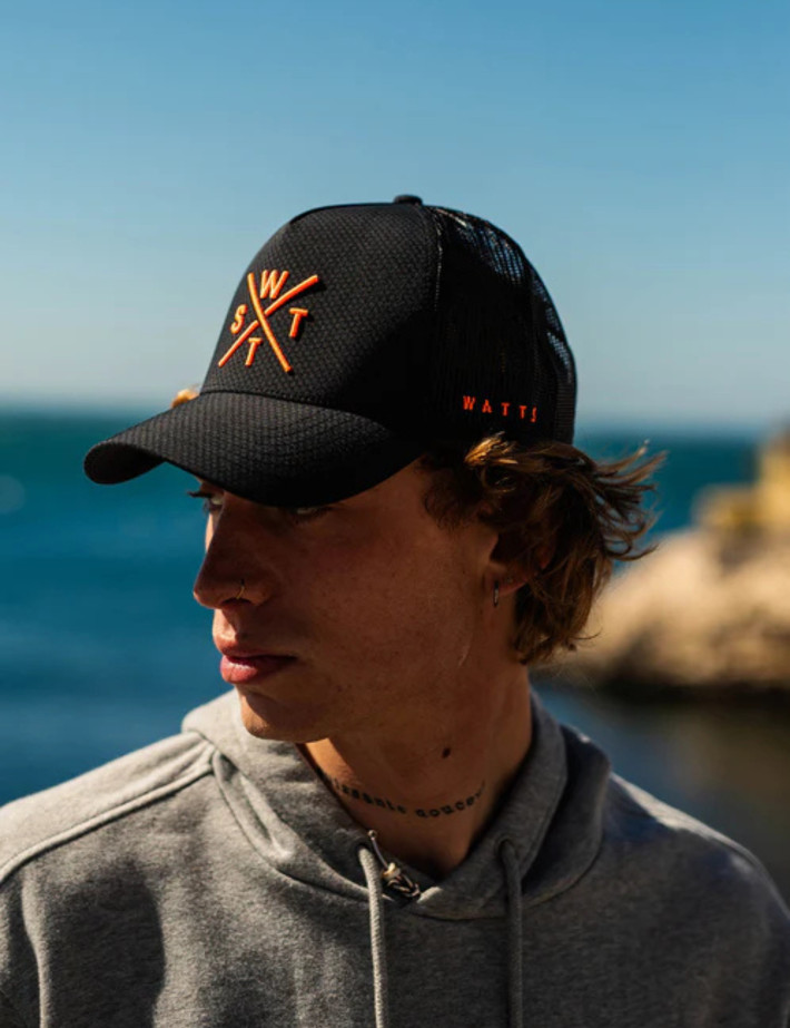 WATTS Casquette Trucker Tribe Noir Logo Orange Fluo - 3