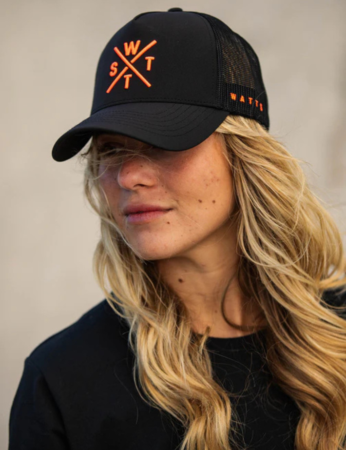 WATTS Casquette Trucker Tribe Noir Logo Orange Fluo - 5