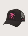 WATTS Casquette Trucker Tribe Noir Logo Rose Fluo