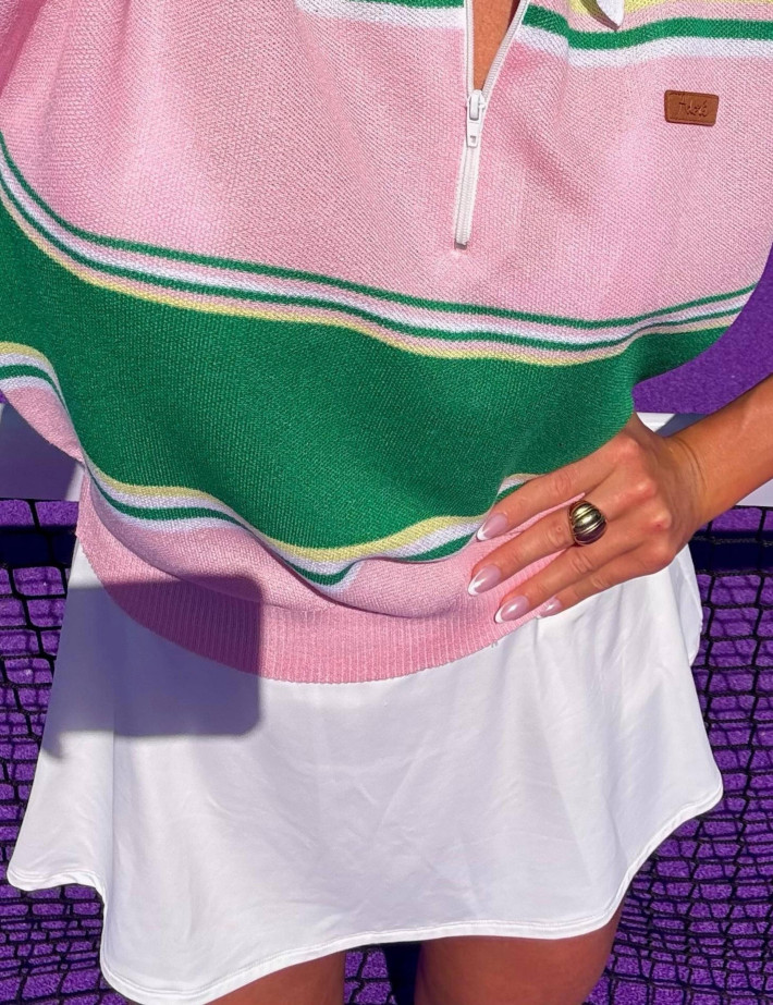 Adoré Pull Femme Sans Manches Zoé à Rayures Vert Rose - 7