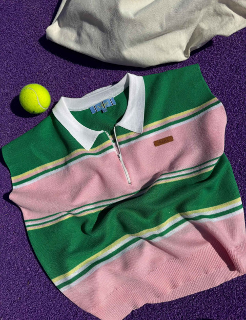 Adoré Pull Femme Sans Manches Zoé à Rayures Vert Rose - 9