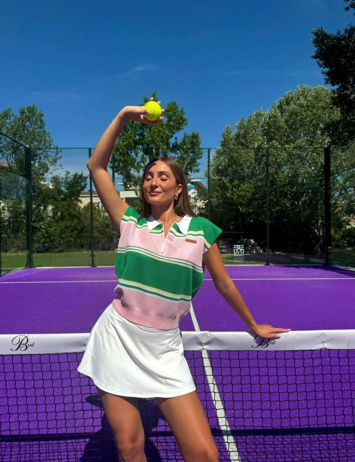 Adoré Pull Femme Sans Manches Zoé à Rayures Vert Rose - 10