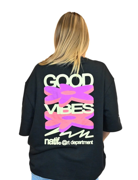 Natif T-Shirt Unisexe Loose Good Vibes Art Noir - 8