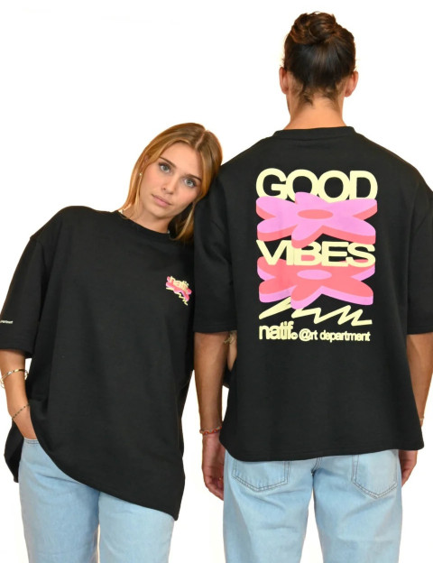 Natif T-Shirt Unisexe Loose Good Vibes Art Noir - 9