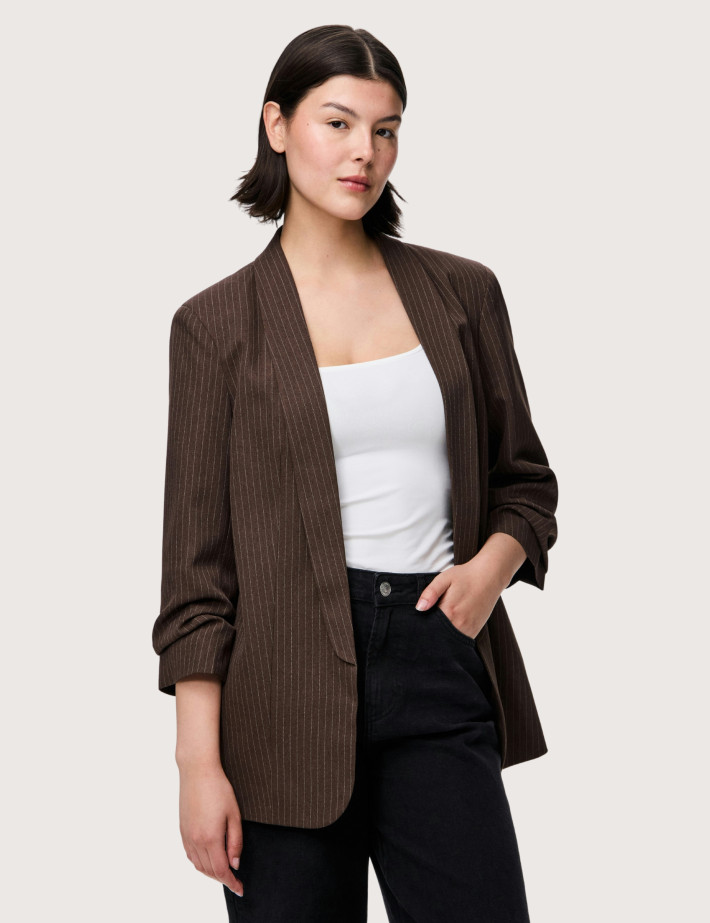 PIECES Blazer Bosella Manches 3/4 Marron Rayé - 4