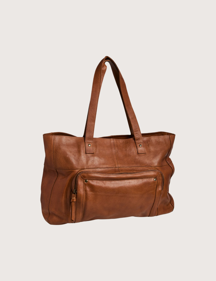 PIECES Sac en Cuir Ribs Travel Root Beer