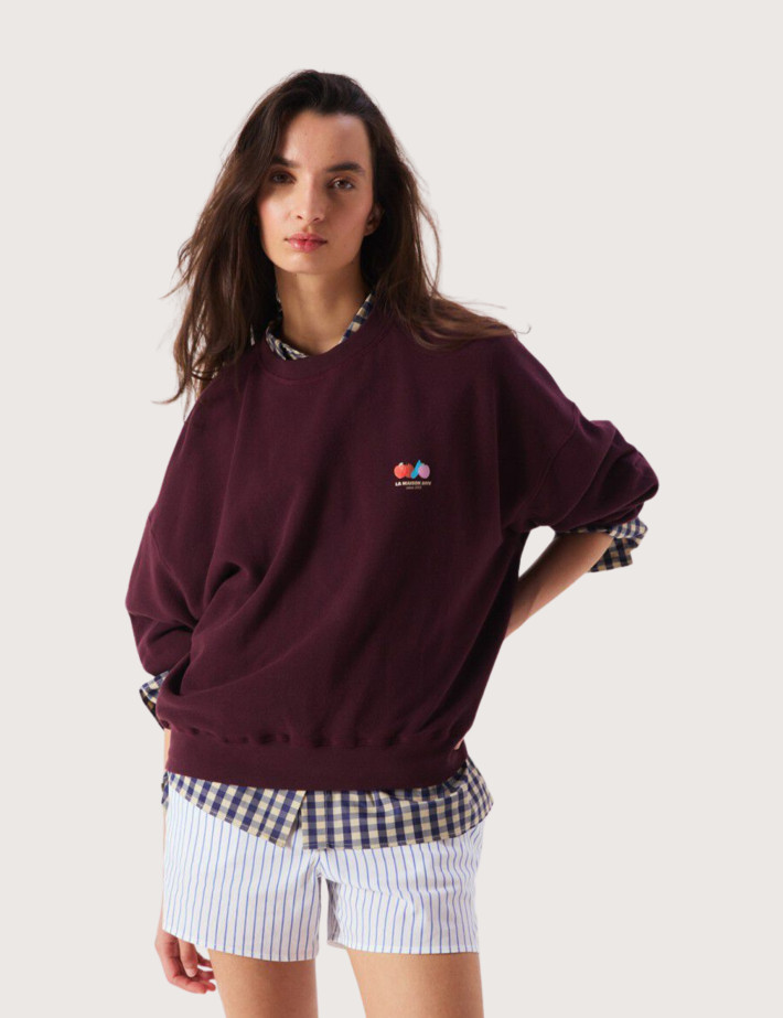 Sweat Ample Femme Col Rond Atubay Lie de Vin