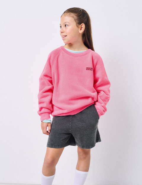 American Vintage Sweat Enfant Col Rond Izubird Rose Fluo - 2