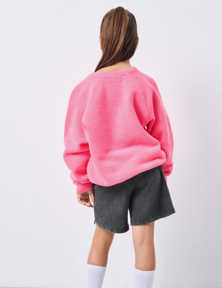 American Vintage Sweat Enfant Col Rond Izubird Rose Fluo - 3