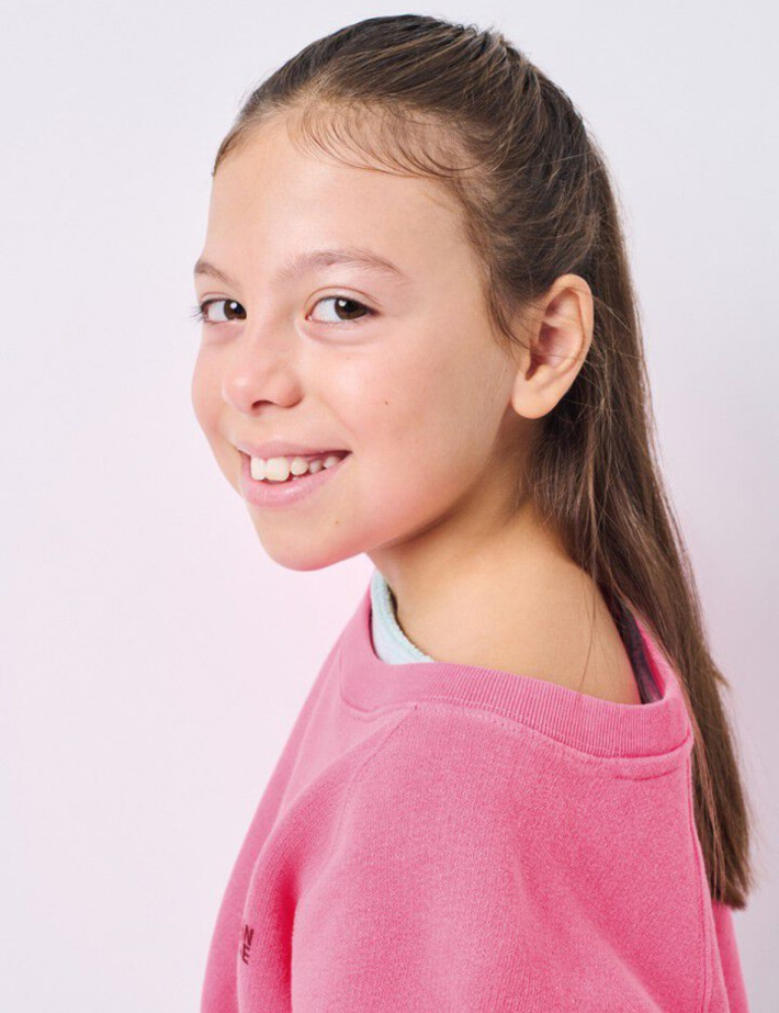 American Vintage Sweat Enfant Col Rond Izubird Rose Fluo - 4