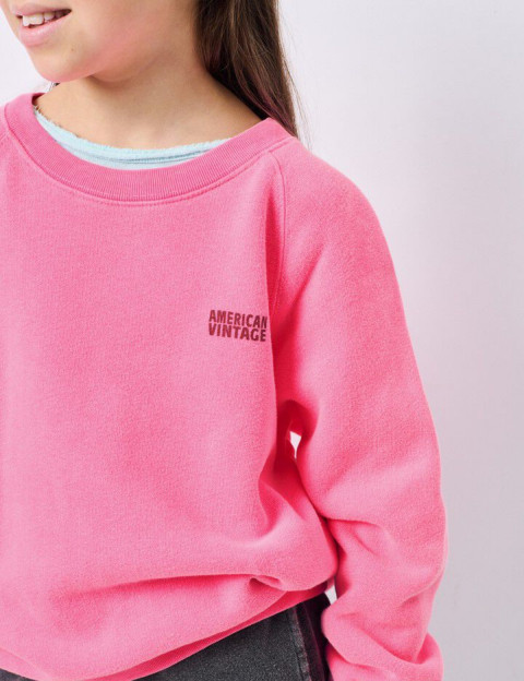 American Vintage Sweat Enfant Col Rond Izubird Rose Fluo - 5
