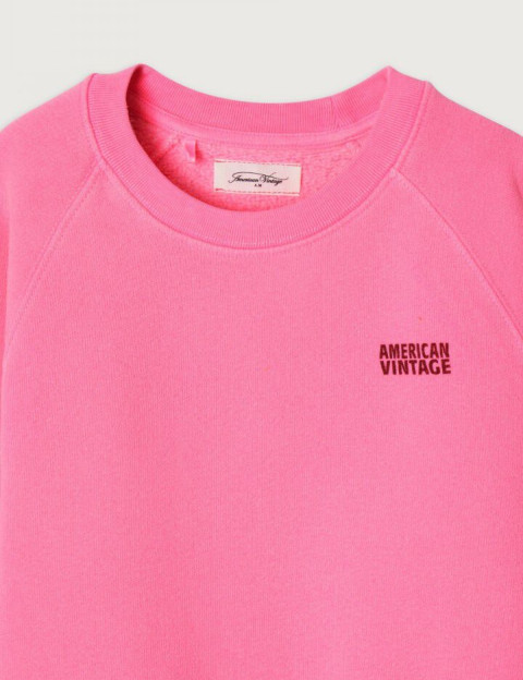 American Vintage Sweat Enfant Col Rond Izubird Rose Fluo - 6