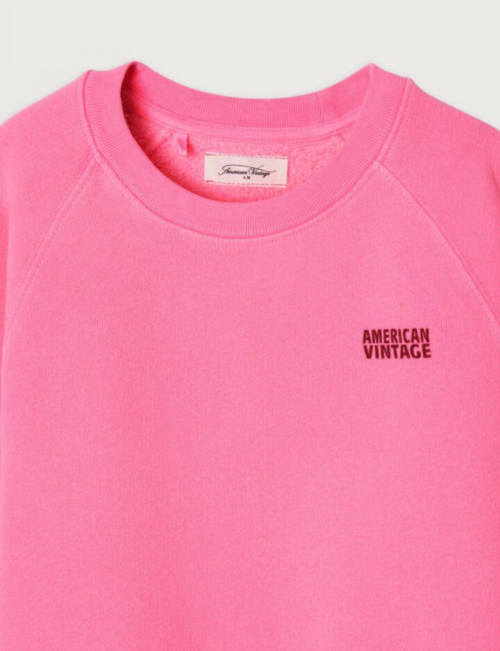 American Vintage Sweat Enfant Col Rond Izubird Rose Fluo - 6