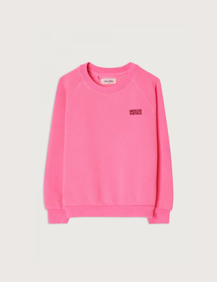 American Vintage Sweat Enfant Col Rond Izubird Rose Fluo