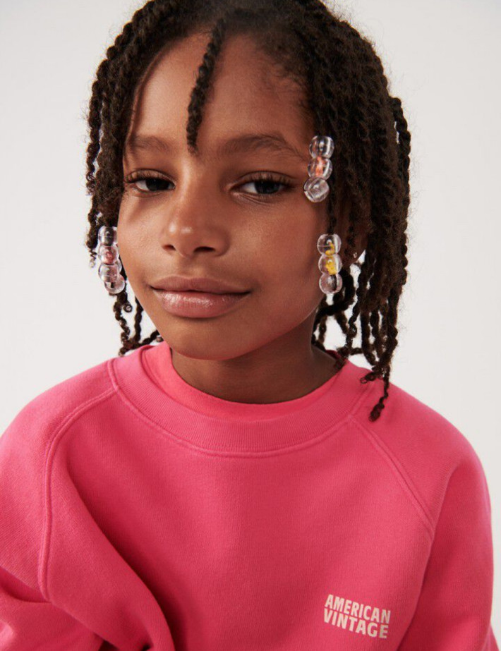 American Vintage Sweat Enfant Col Rond Izubird Hortensia Fluo - 4