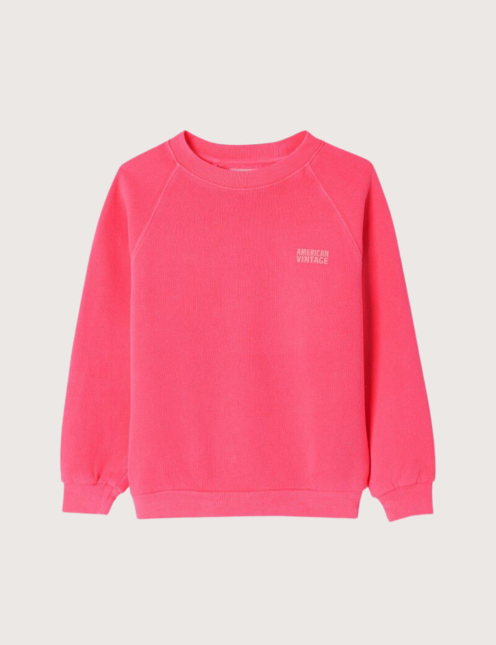 American Vintage Sweat Enfant Col Rond Izubird Hortensia Fluo