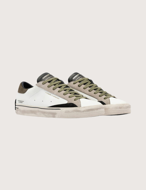 Crime London Baskets Basses Homme Distressed Blanc Kaki - 3