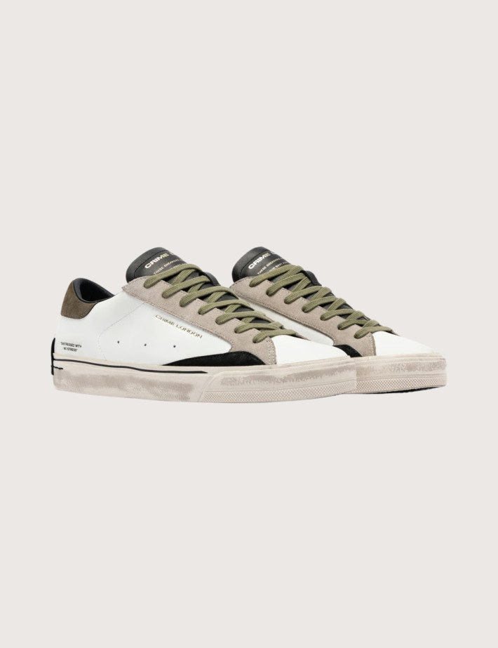 Crime London Baskets Basses Homme Distressed Blanc Kaki - 3