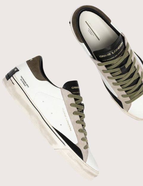 Crime London Baskets Basses Homme Distressed Blanc Kaki - 4