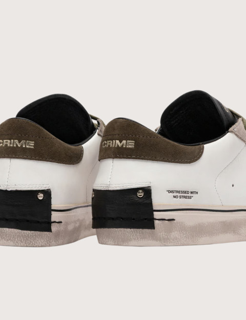Crime London Baskets Basses Homme Distressed Blanc Kaki - 5