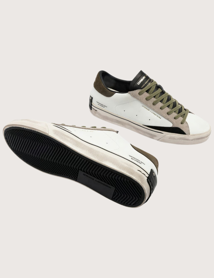 Crime London Baskets Basses Homme Distressed Blanc Kaki - 7