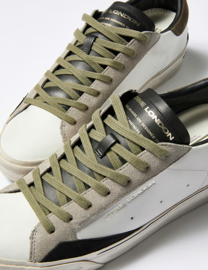 Crime London Baskets Basses Homme Distressed Blanc Kaki - 2