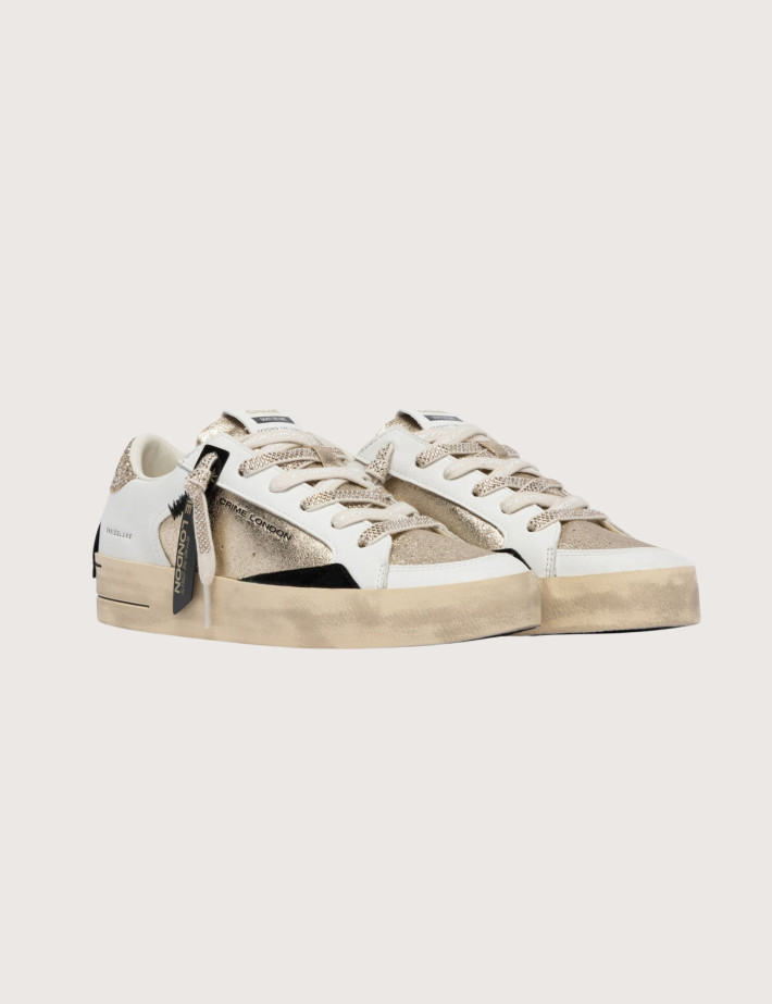 Crime London Baskets Basses Femme SK8 Blanc Doré - 3