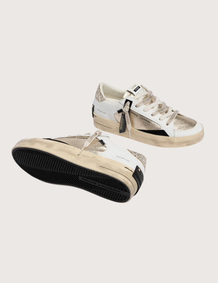 Crime London Baskets Basses Femme SK8 Blanc Doré - 4