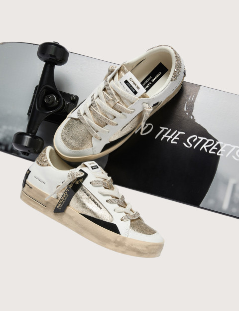 Crime London Baskets Basses Femme SK8 Blanc Doré - 5