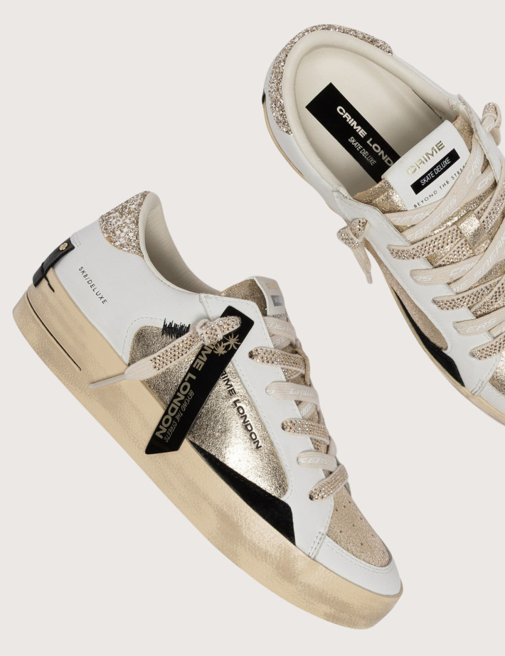 Crime London Baskets Basses Femme SK8 Blanc Doré - 7