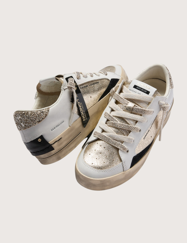 Crime London Baskets Basses Femme SK8 Blanc Doré - 8