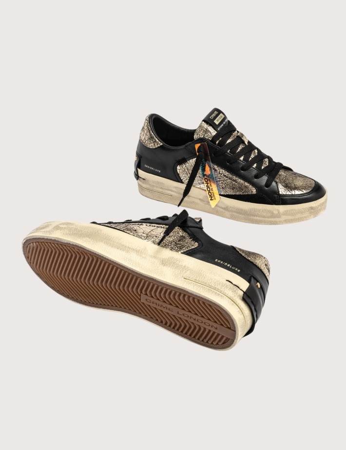 Crime London Baskets Basses Femme SK8 Deluxe Noir Doré - 4