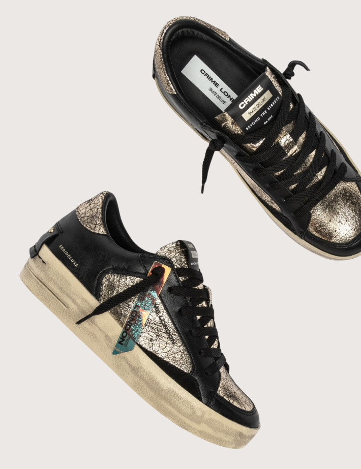 Crime London Baskets Basses Femme SK8 Deluxe Noir Doré - 5