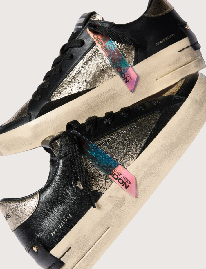 Crime London Baskets Basses Femme SK8 Deluxe Noir Doré - 6