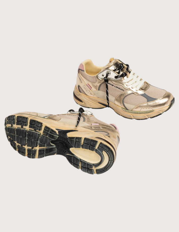 Crime London Baskets Femme Fugitive Beige Doré - 3