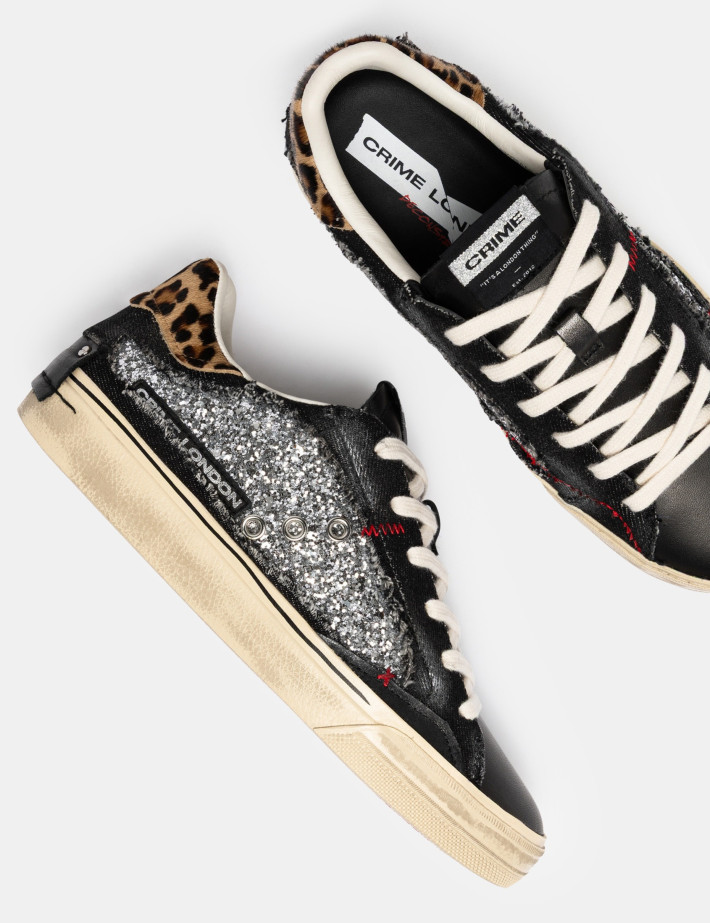 Crime London Baskets Basses Femme Desconstructed Noir Paillettes - 4