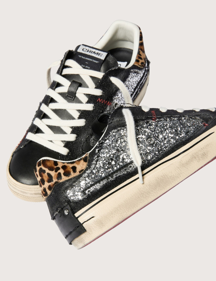 Crime London Baskets Basses Femme Desconstructed Noir Paillettes - 6