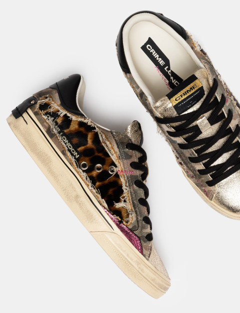 Crime London Baskets Basses Femme Desconstructed Beige Léopard - 2