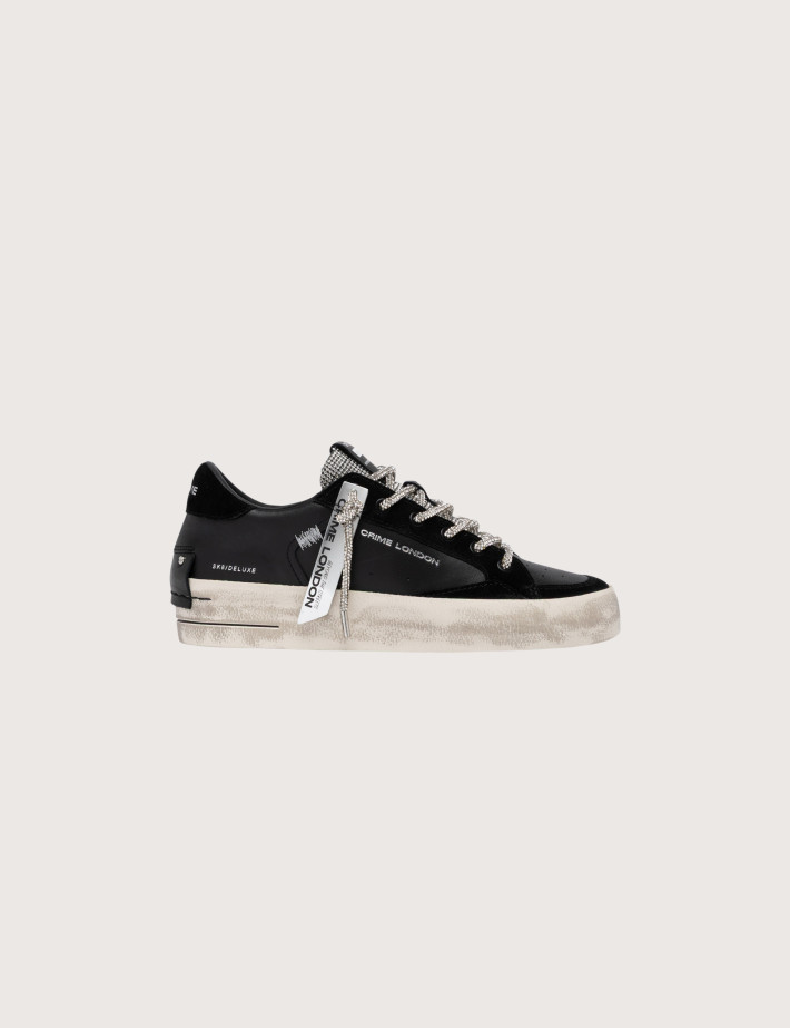 Crime London Baskets Basses Femme SK8 Deluxe Noir Argent