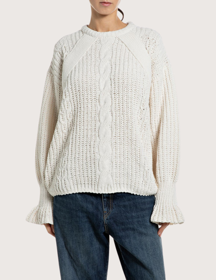 REPLAY Pull Femme en Maille Oversize Ecru C05Z