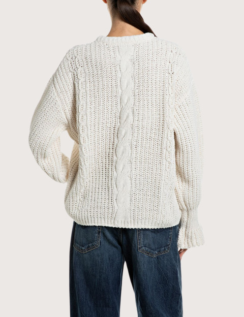 REPLAY Pull Femme en Maille Oversize Ecru C05Z - 2