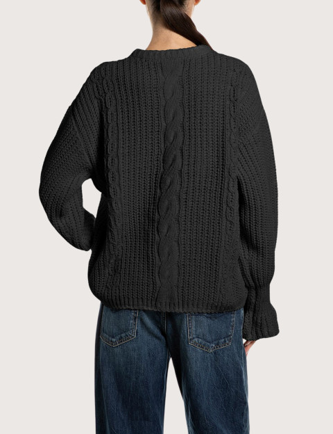 REPLAY Pull Femme en Maille Oversize Noir C098 - 2