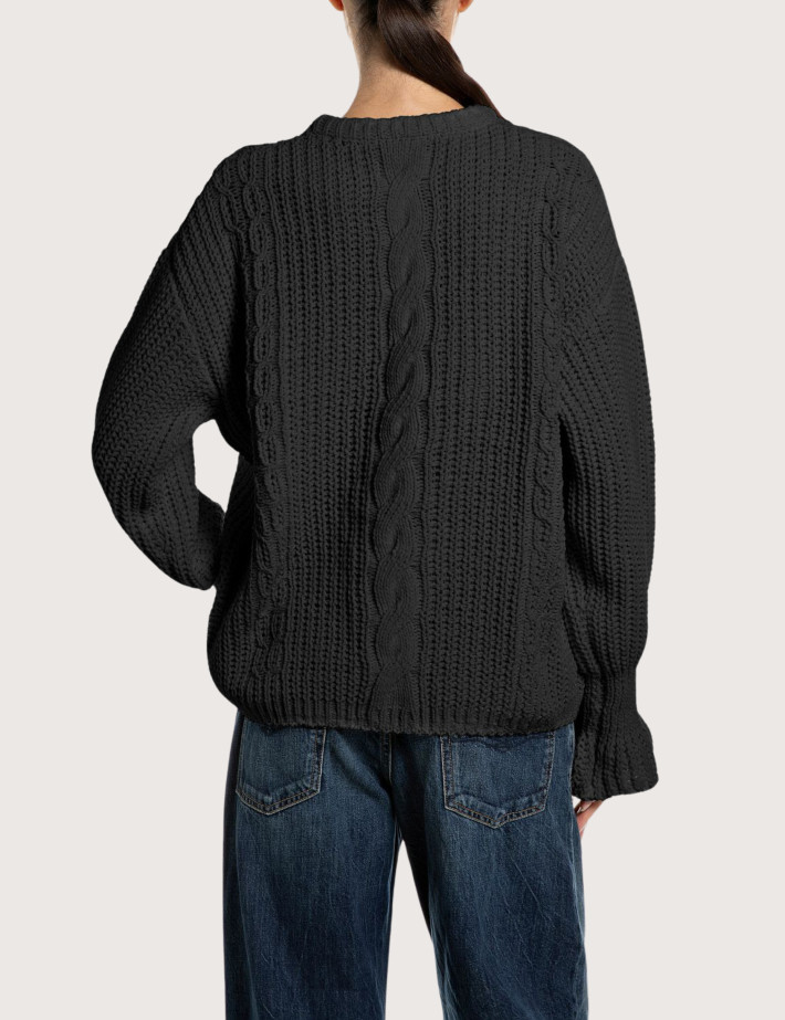 REPLAY Pull Femme en Maille Oversize Noir C098 - 2