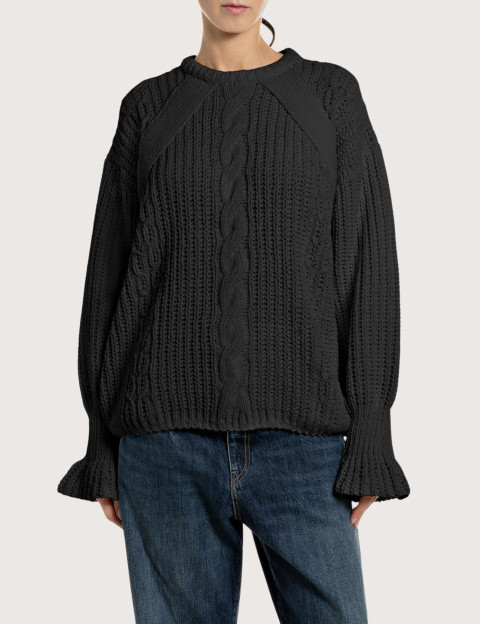REPLAY Pull Femme en Maille Oversize Noir C098
