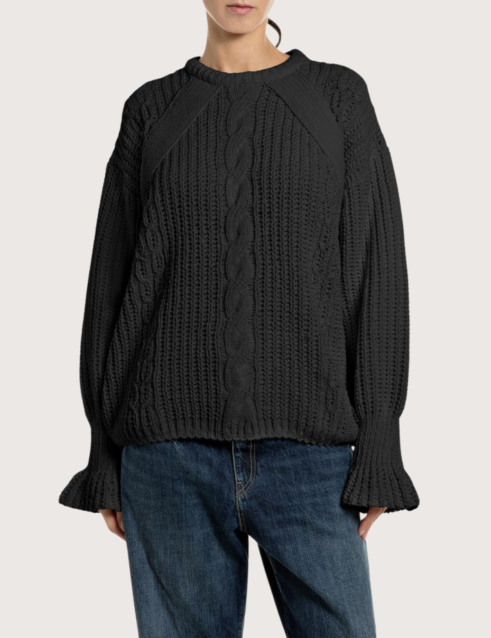 REPLAY Pull Femme en Maille Oversize Noir C098