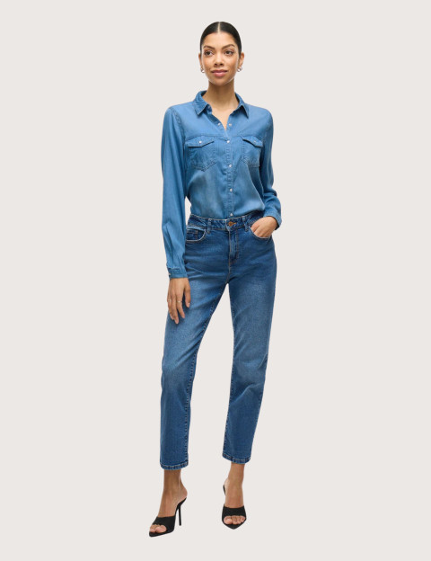 Vila Chemise Manches Longues Femme en Lyocell Medium Blue Denim - 6