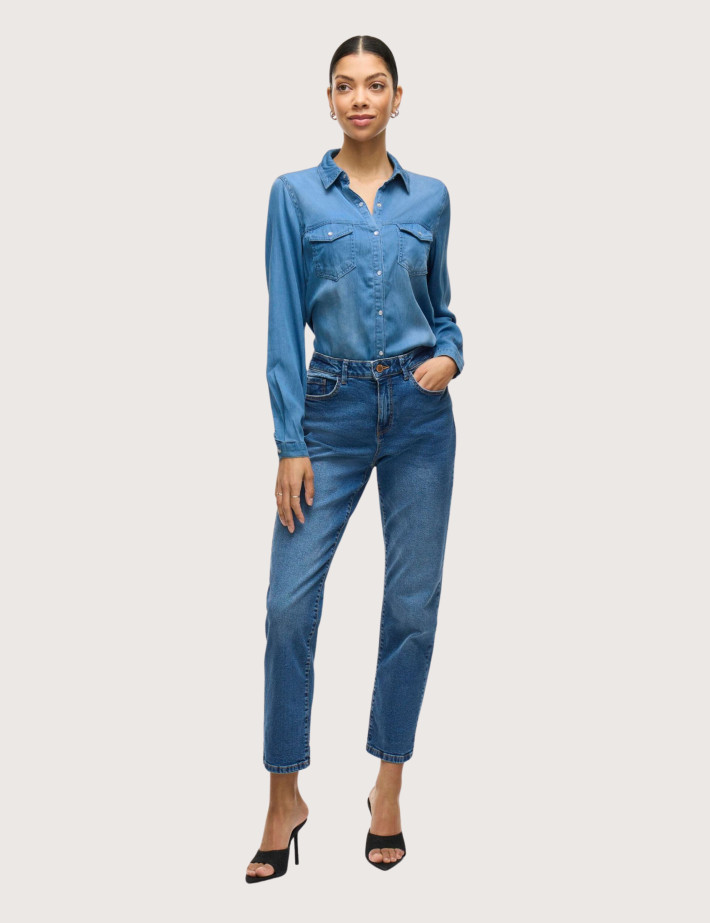 Vila Chemise Manches Longues Femme en Lyocell Medium Blue Denim - 6