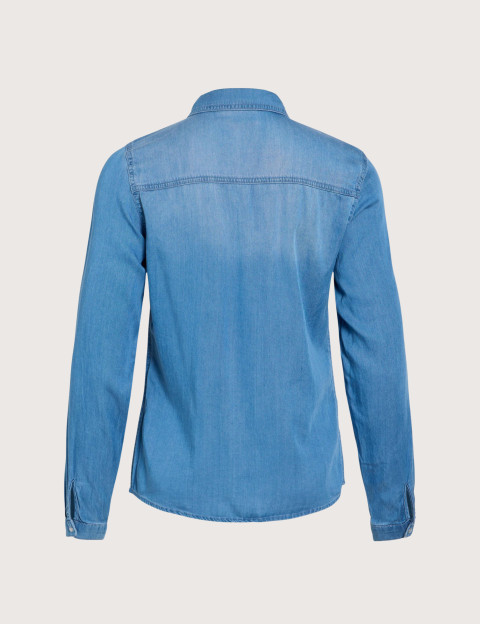 Vila Chemise Manches Longues Femme en Lyocell Medium Blue Denim - 7