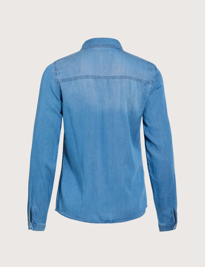 Vila Chemise Manches Longues Femme en Lyocell Medium Blue Denim - 7